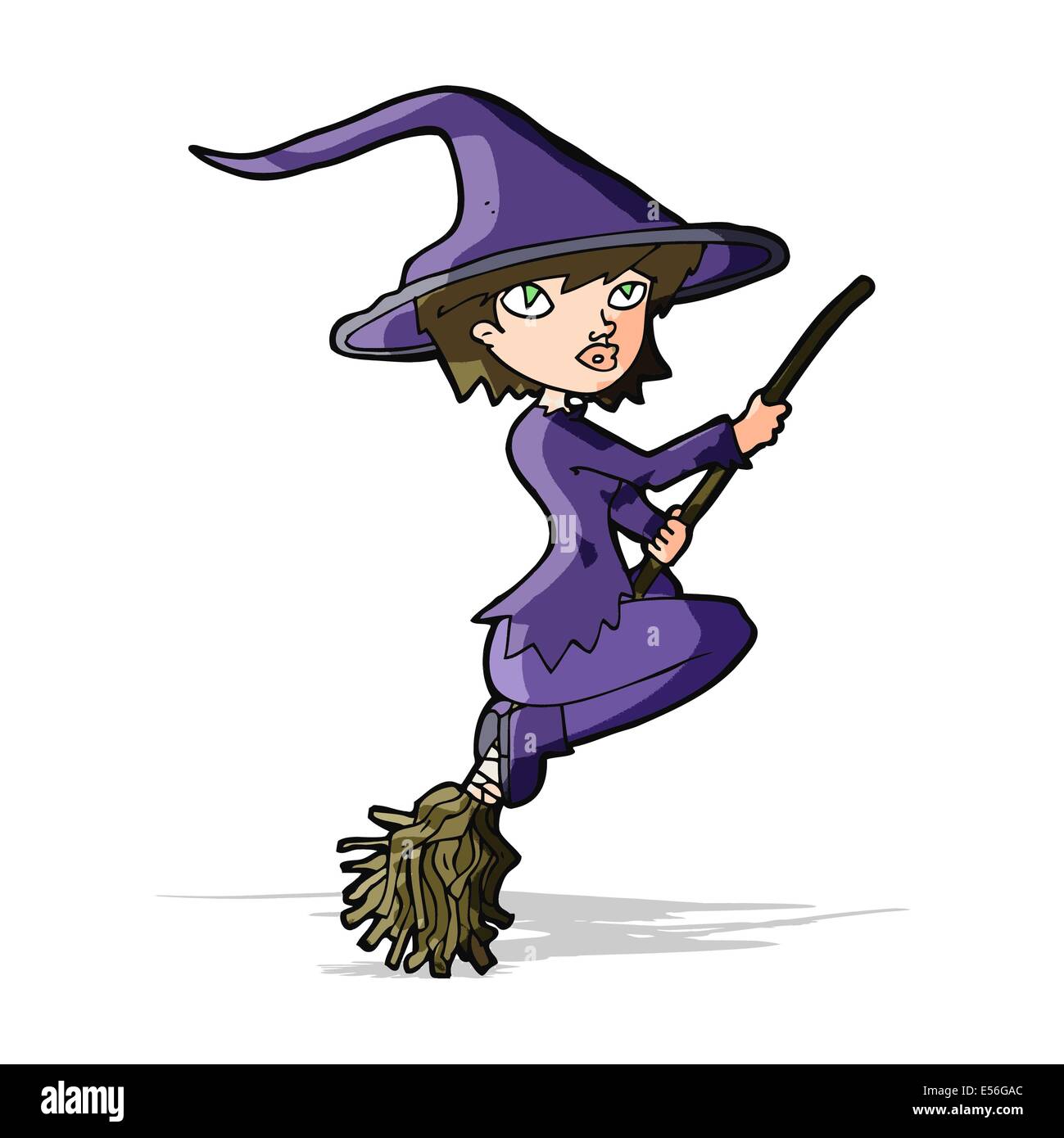 Cartoon Witch Riding Broomstick High Resolution Stock Photography and ...