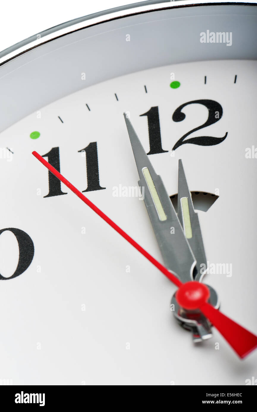 detail of vintage alarm clock on white background Stock Photo - Alamy