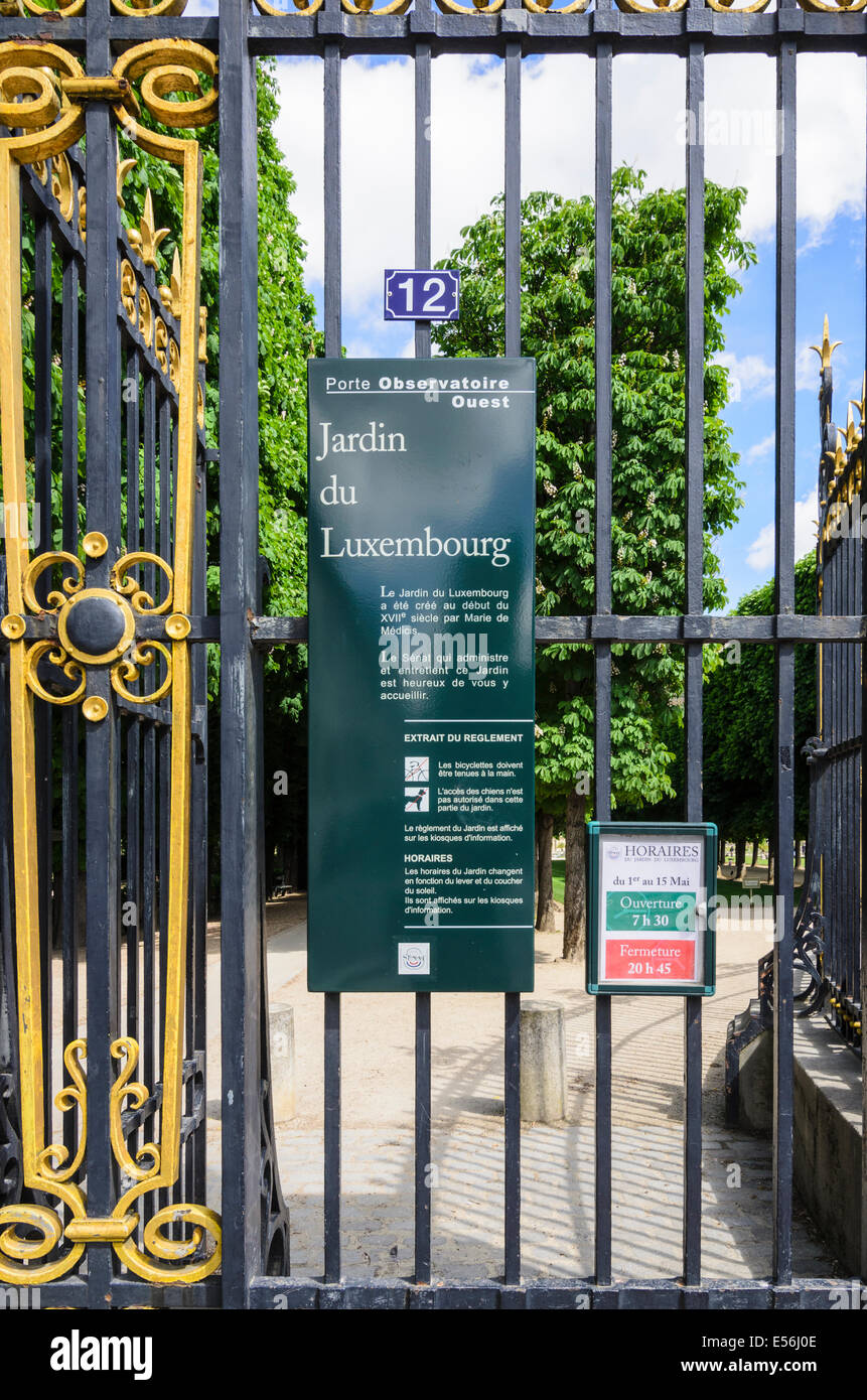 Jardin Du Luxembourg Ornamental Iron Gate With Signage 6th