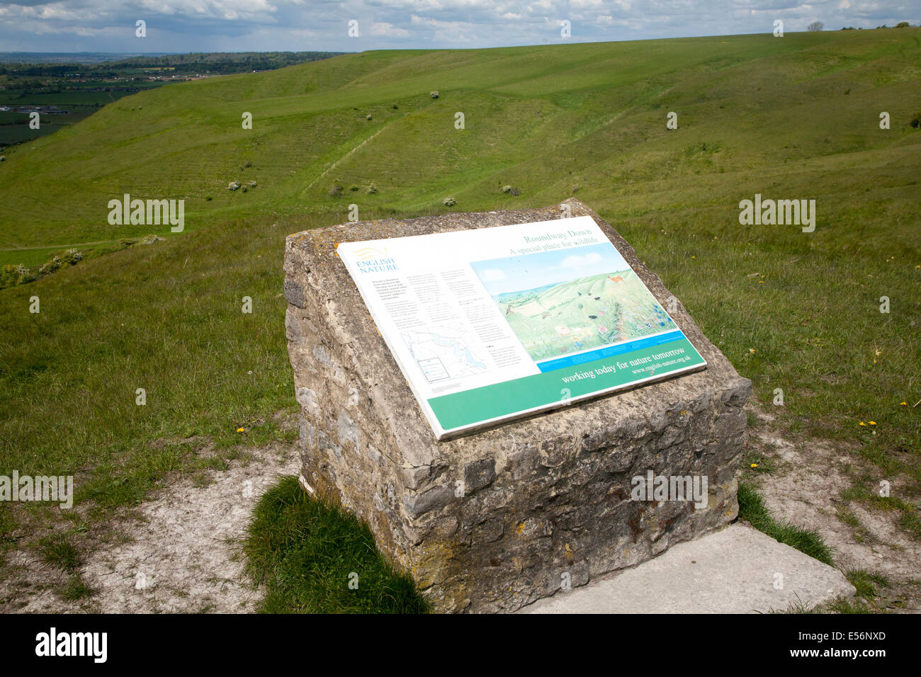 English Nature Information panel at Roundway Hill, a special place for wildlife, near Devizes, Wiltshire, England Stock Photo