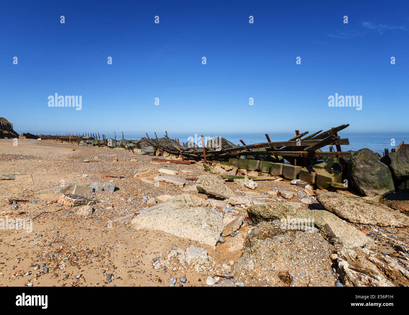 The eroding cliffs and sea defences at Happisburgh "North Norfolk ...