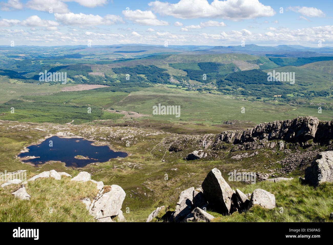 View down from Carnedd Moel Siabod summit ridge to Llyn y Foel in mountains of Snowdonia National Park North Wales UK Britain Stock Photo