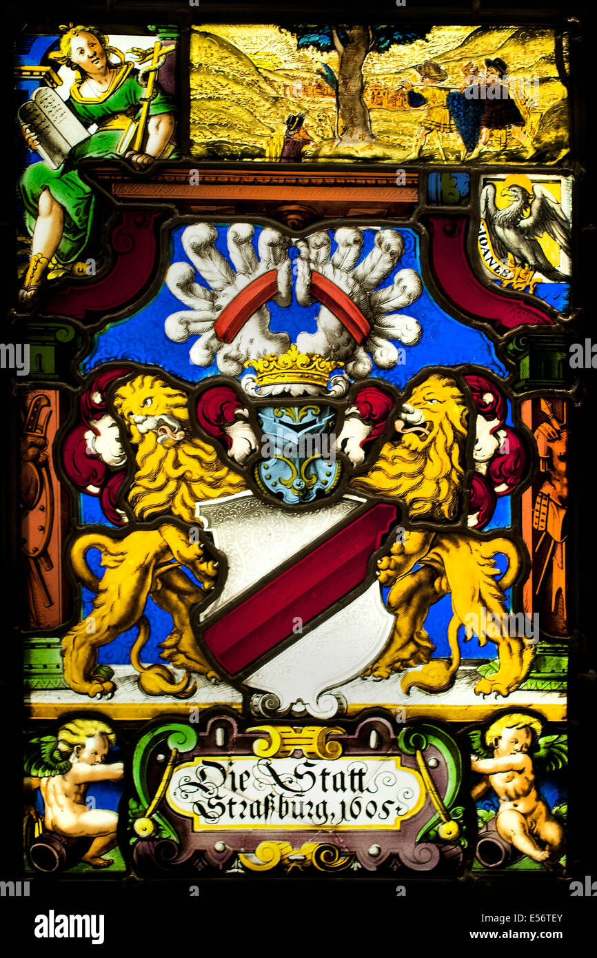 Coat of arms of the city of Strassbourg 1605 leaded window  France French or German Germany Stock Photo