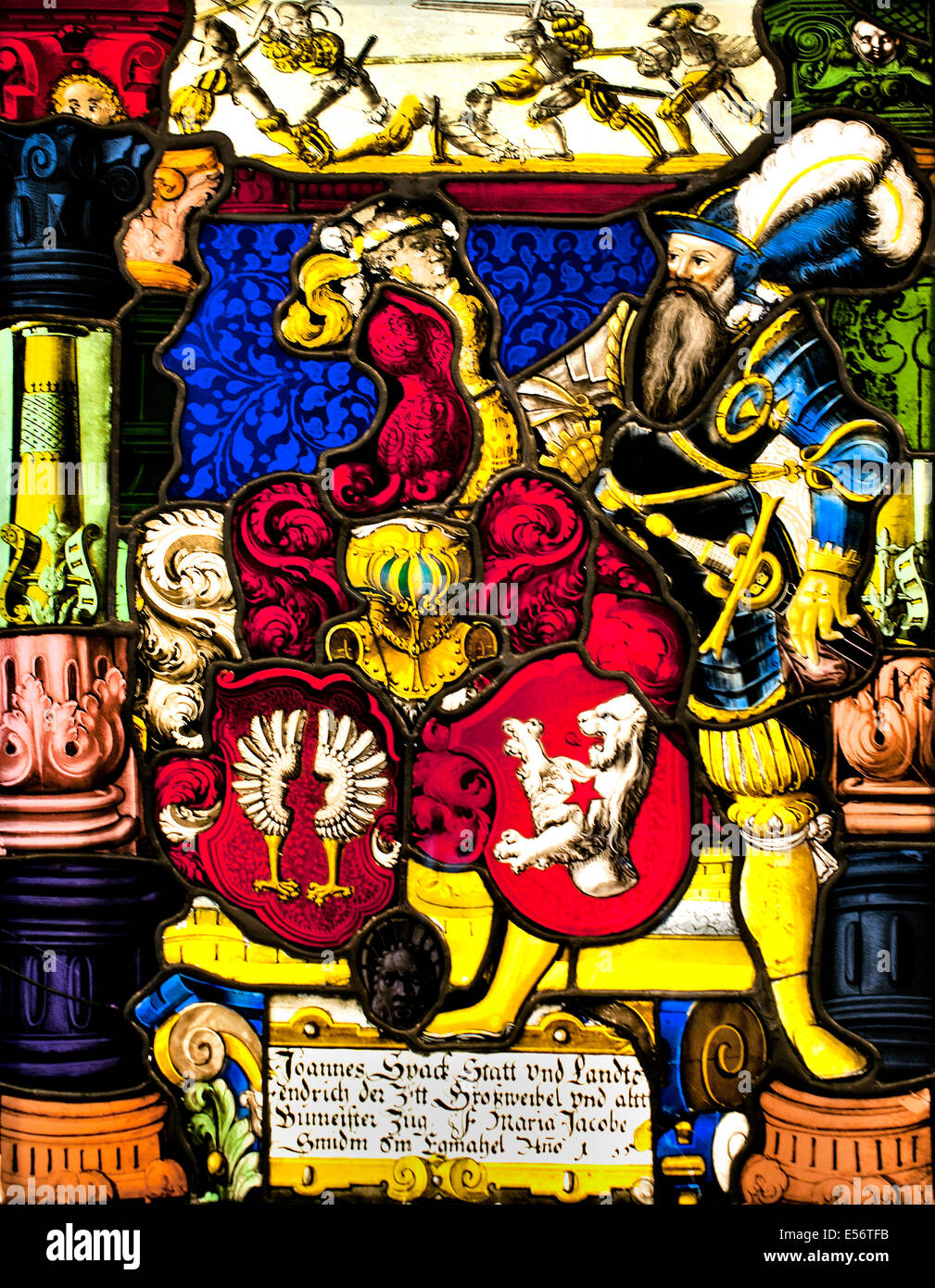 Coat of arms of Johannes Spark 1585 leaded window Swiss Switzerland Stock Photo
