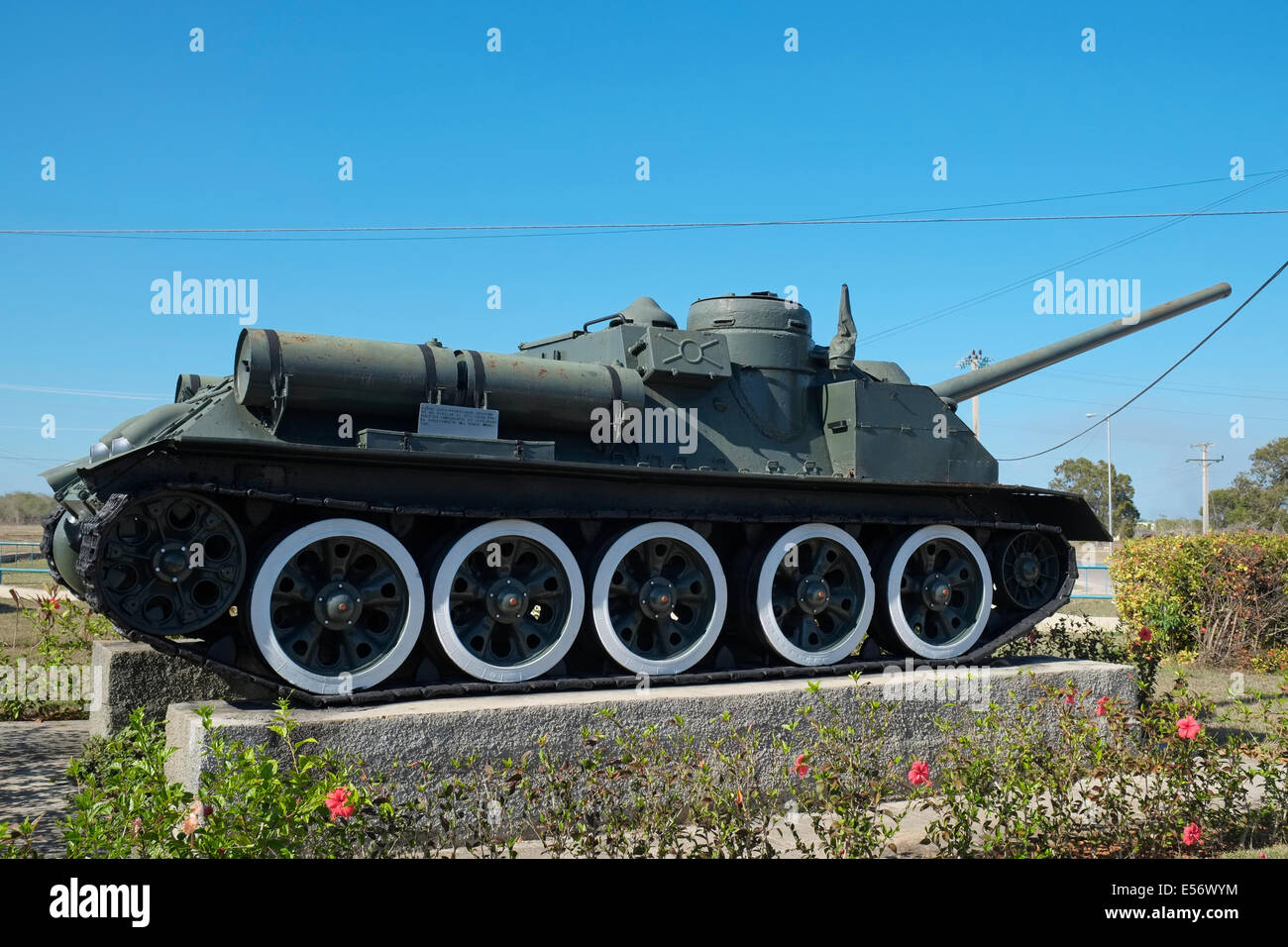 A SAU-100 tank at the Bay of Pigs Museum, Playa Giron, Cuba. Stock Photo