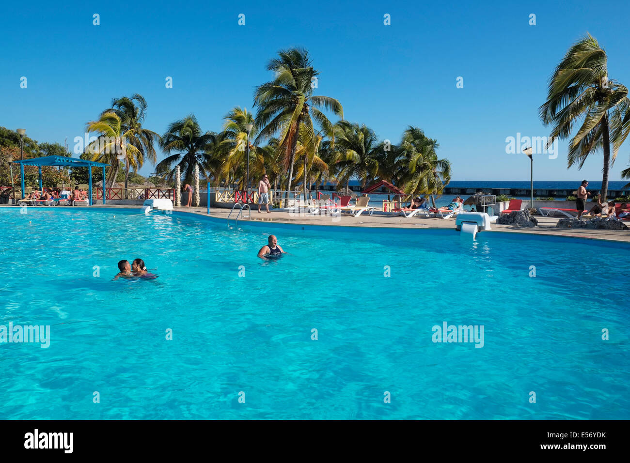 Swimming pool at the Hotel Playa Giron, Cuba, next to the site where US-backed forces landed during the Bay of Pigs invasion. Stock Photo
