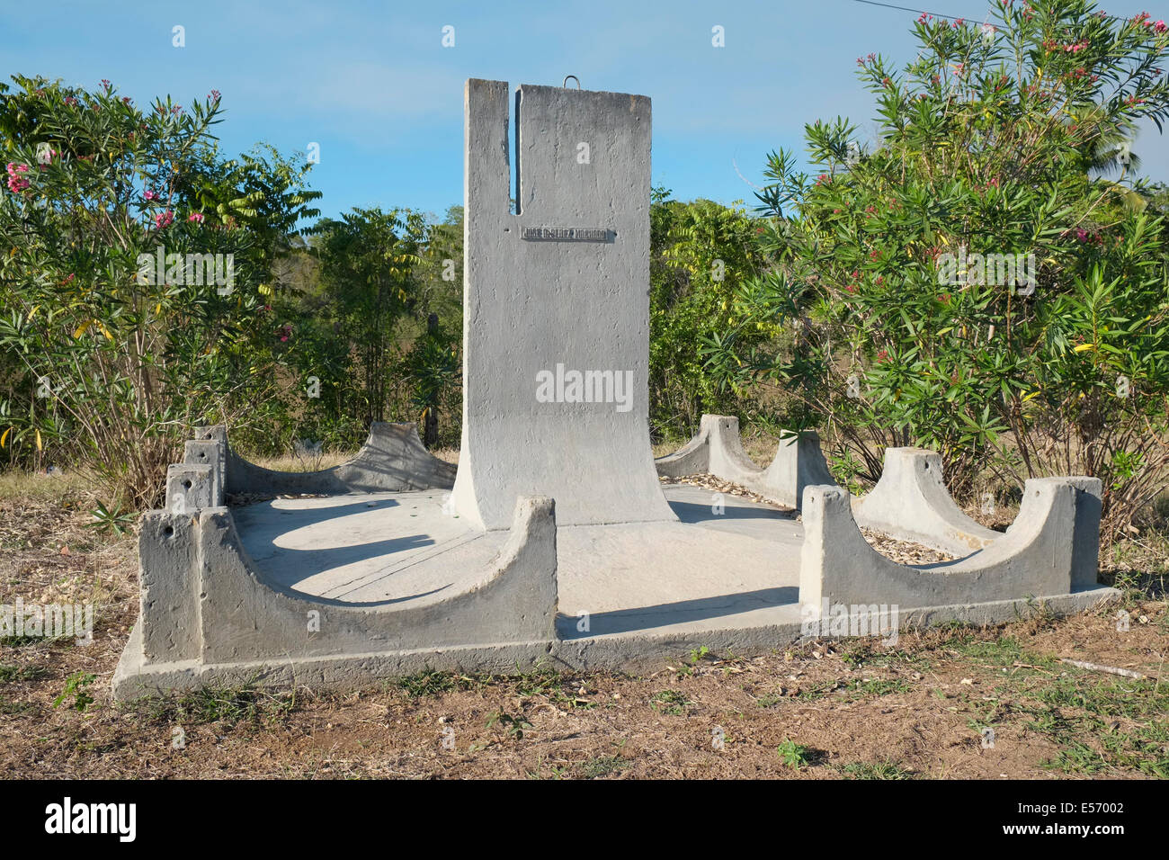 One of the 176 roadside memorials to Cuban militia men and civilians killed during the  Bay of Pigs invasion. Playa Giron, Cuba. Stock Photo