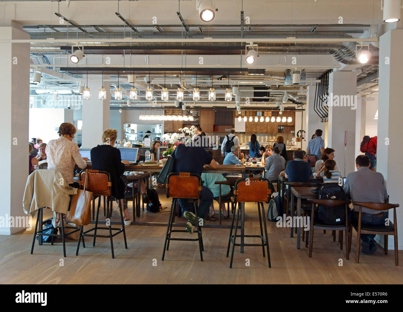 New Foyles book store in Charing Cross Road, London - top floor cafe Stock Photo
