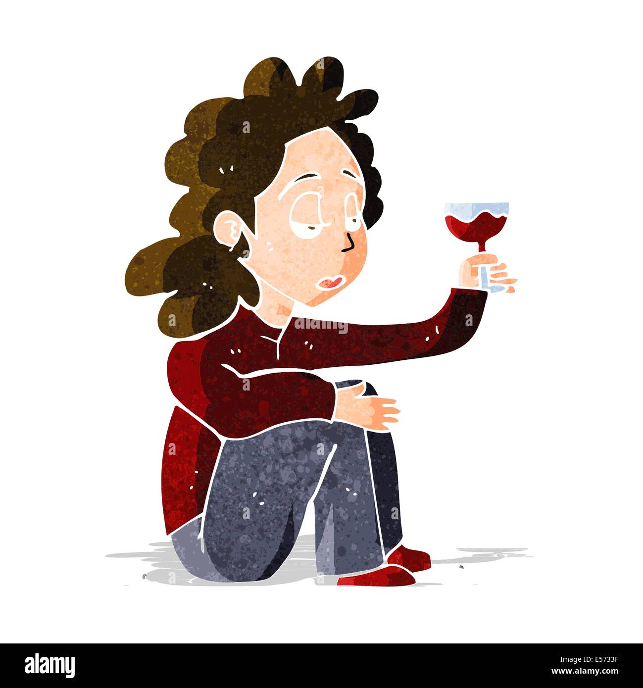 cartoon unhappy woman with glass of wine Stock Vector Image & Art - Alamy