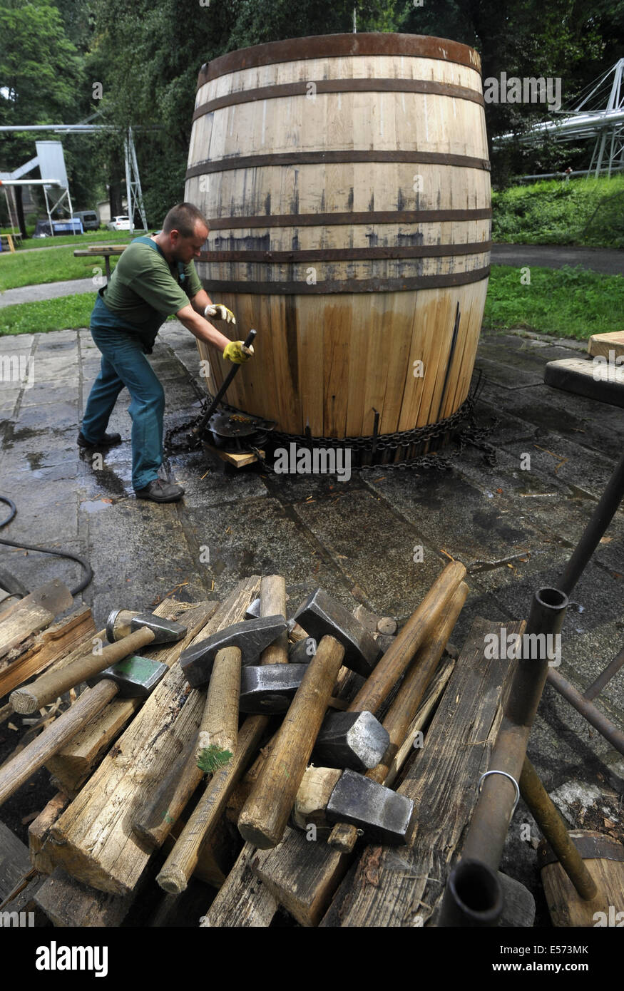 https www alamy com stock photo coopers roll make a giant wooden barrel in the pilsner urquell brewery 72071347 html