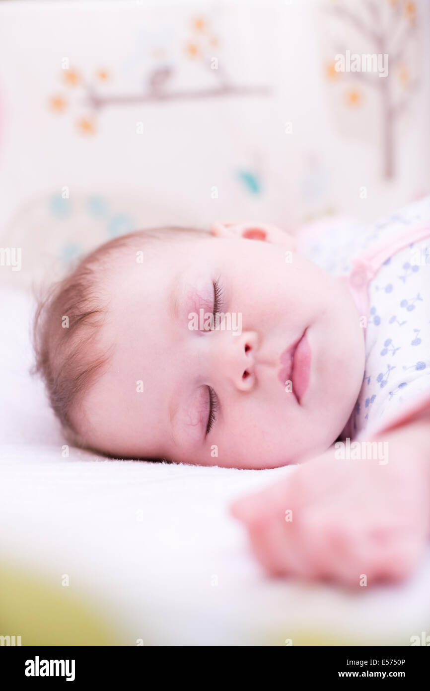 Cute baby girl sleeping in her crib Stock Photo Alamy