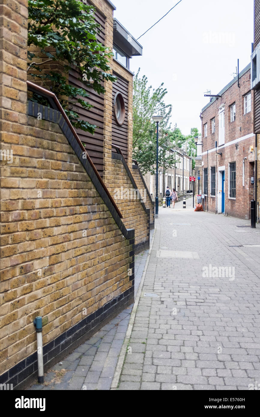 Apartments and housing along the Thames Walk pathway In East Greenwich, London, UK Stock Photo