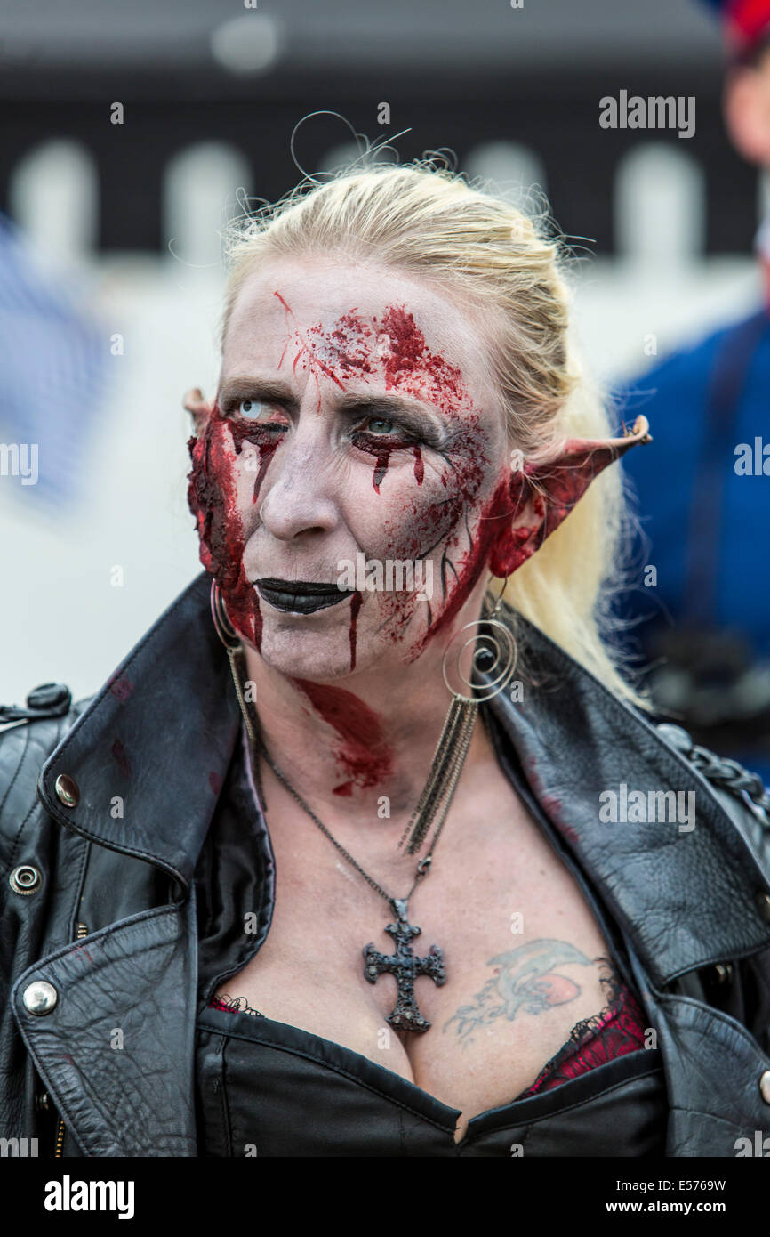 Zombie actor, bloody makeup, Space Knights event, Fantasy Festival, a gathering of fantastic role players, Stock Photo