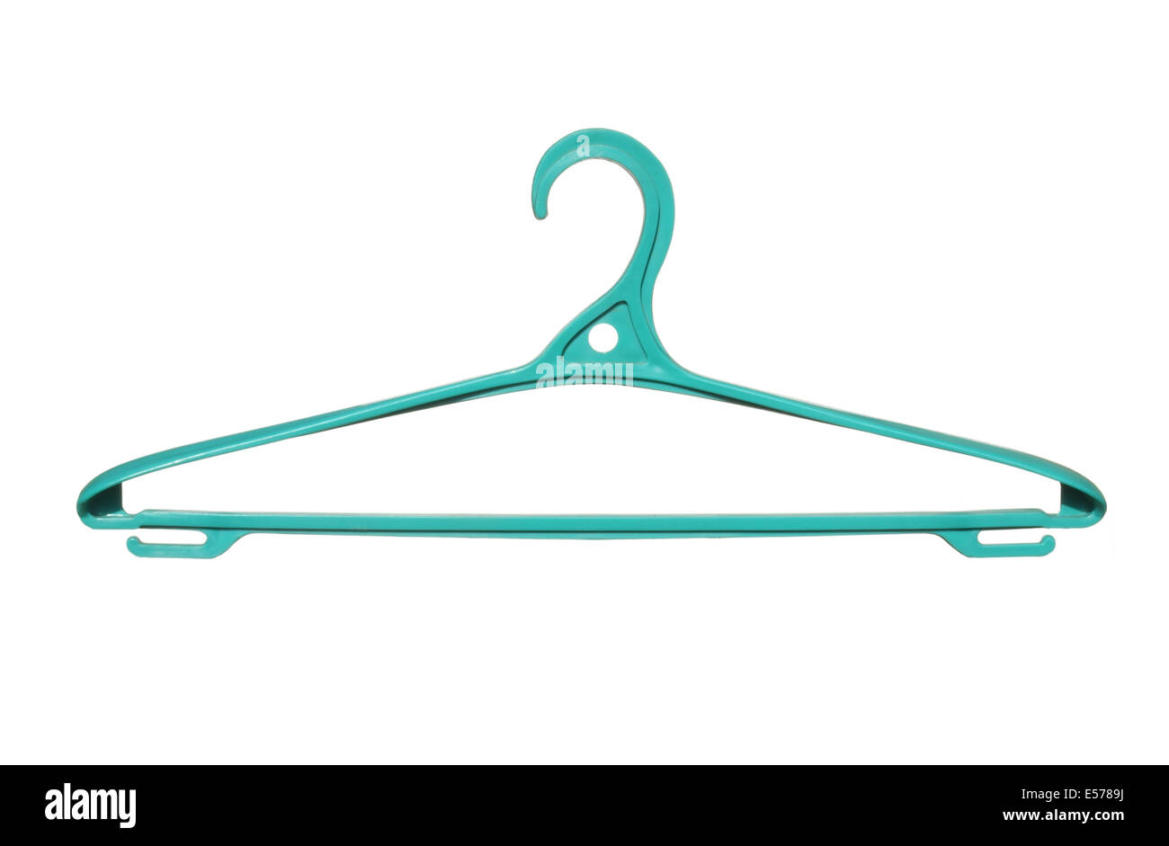 plastic clothes hanger green isolated on white background. Stock Photo