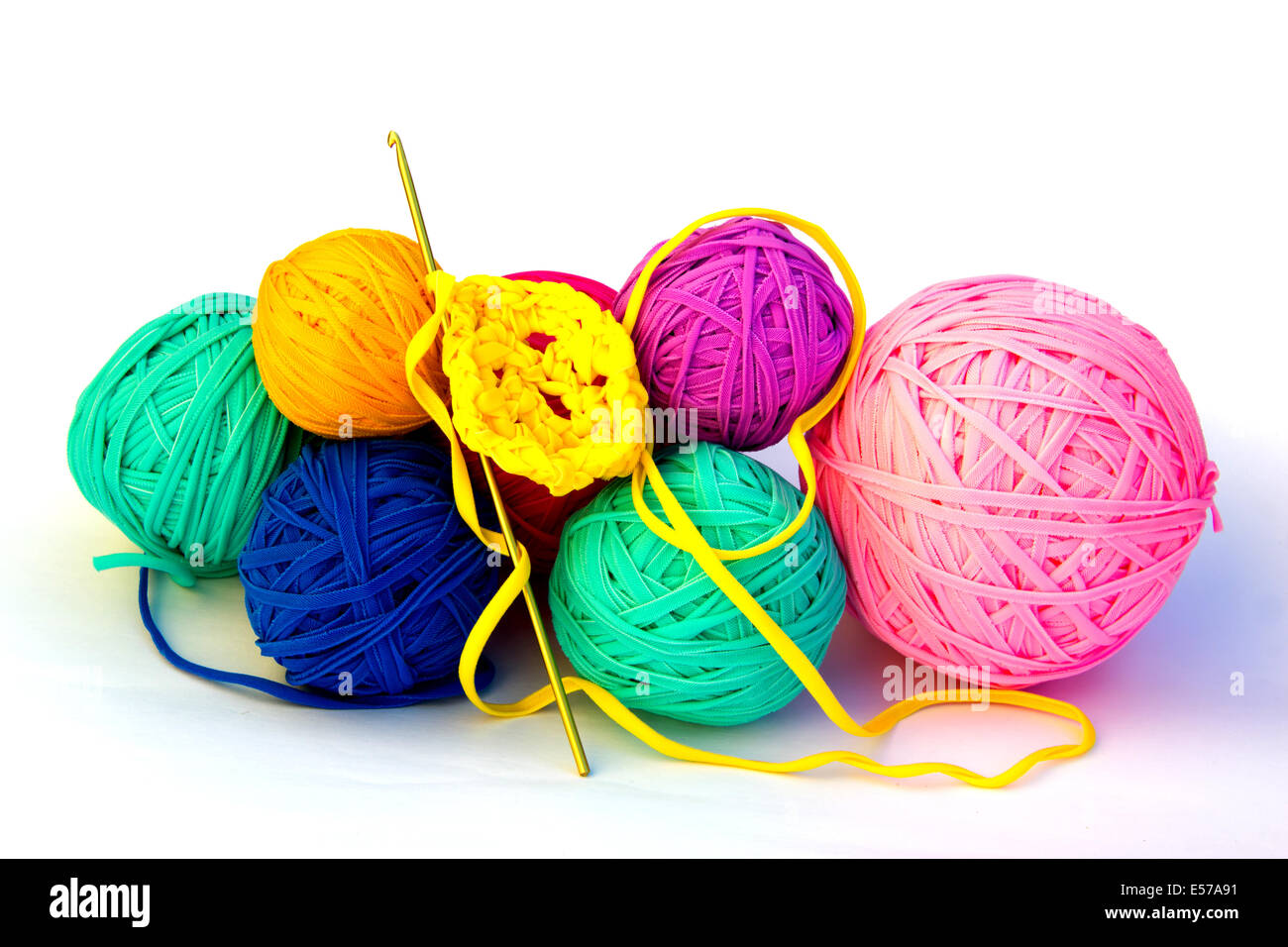 Colorful recycled crochet balls Stock Photo