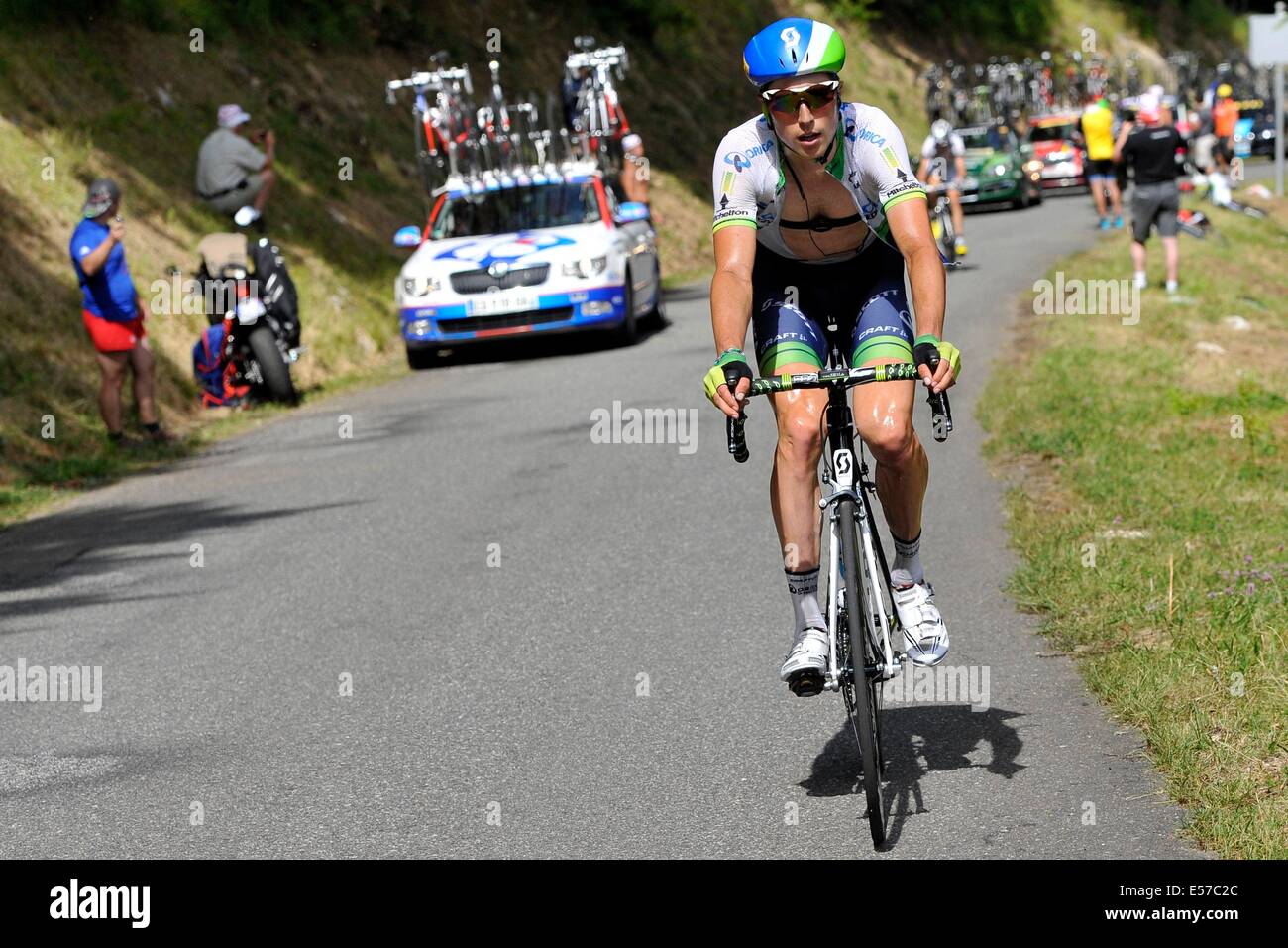 Tour de France Stage 16 Carcassonne to Bagneres-de-Luchon, France. 22nd July, 2014. Carcassonne to Bagneres-de-Luchon, France. Tour de France cycling championship, stage 16. KEUKELEIRE Jens (BEL - ORICA GreenEDGE) ascends the Port de Bales Credit:  Action Plus Sports Images/Alamy Live News Stock Photo