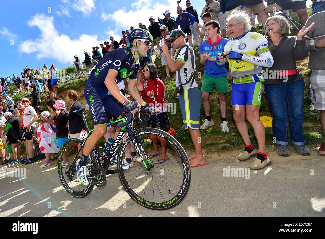 Tour de France Stage 16 Carcassonne to Bagneres-de-Luchon, France. 22nd July, 2014. Carcassonne to Bagneres-de-Luchon, France. Tour de France cycling championship, stage 16. VALVERDE BELMONTE Alejandro (ESP - Movistar team) ascends the Port de Bales Credit:  Action Plus Sports Images/Alamy Live News Stock Photo