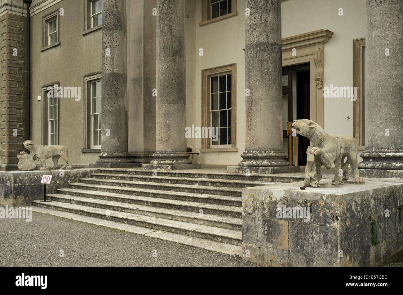 Lion statues at the entrance to Emo Court house in County Kildare. The