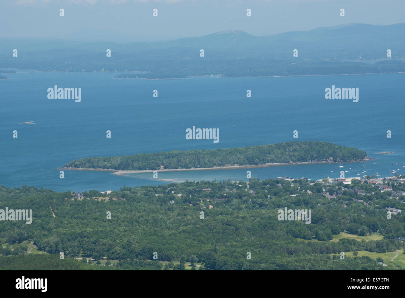 Maine, Bar Harbor, Acadia National Park. View of Bar Island, accessed only at low tide by