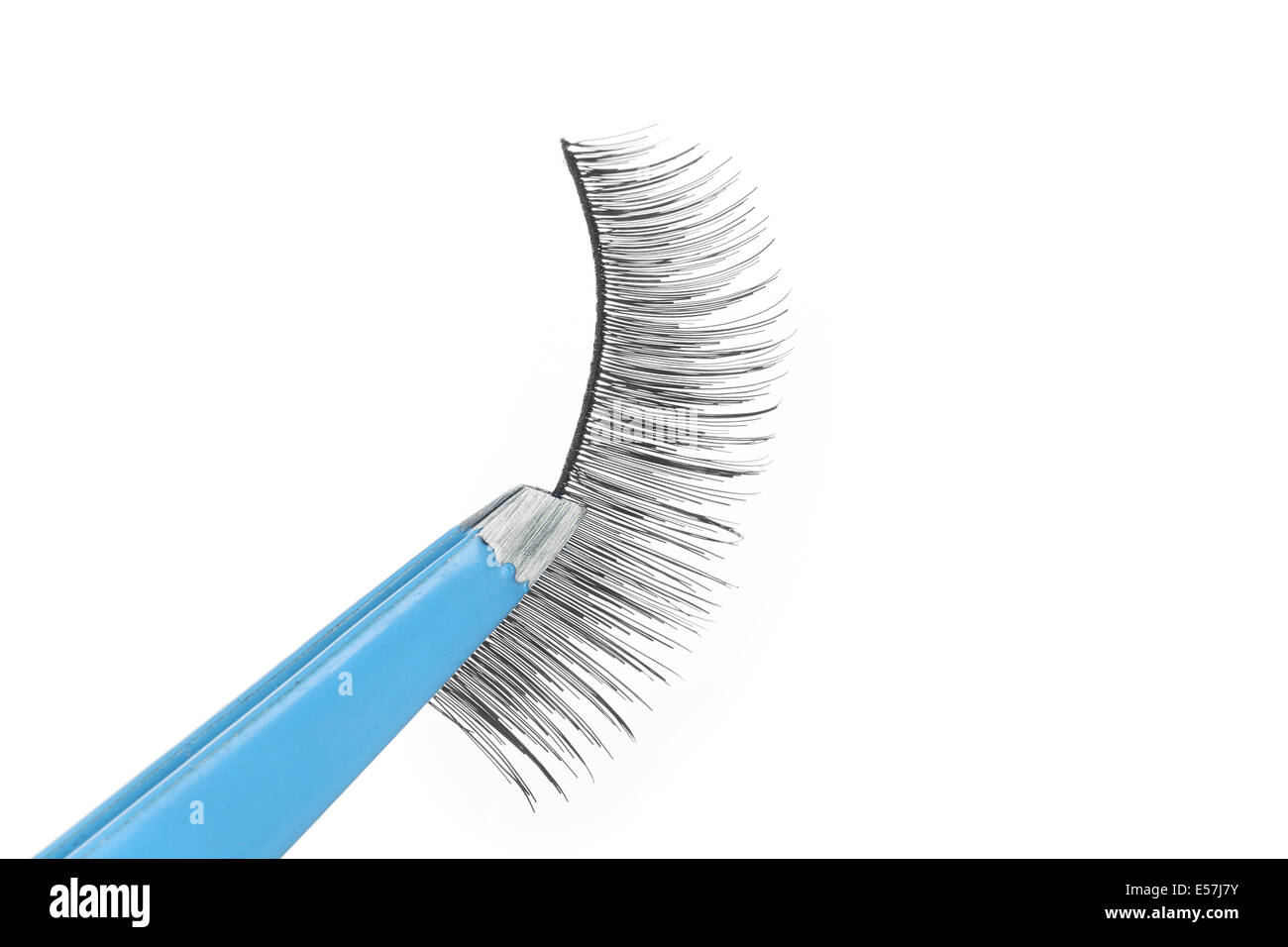 False lashes and blue pincers, closeup on white background Stock Photo