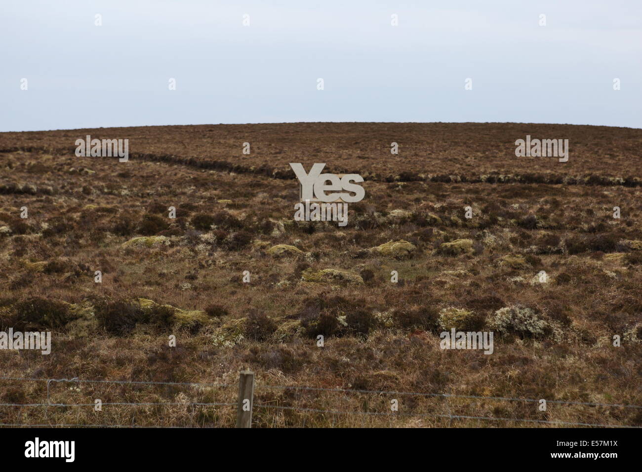Yes Scotland sign on a field near Stornoway, Isle of Lewis, Hebrides, Scotland Stock Photo