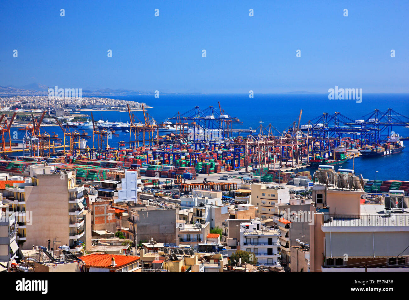 The containers' terminal at Neo Ikonio, Perama, Piraeus, Attica, Greece. Stock Photo