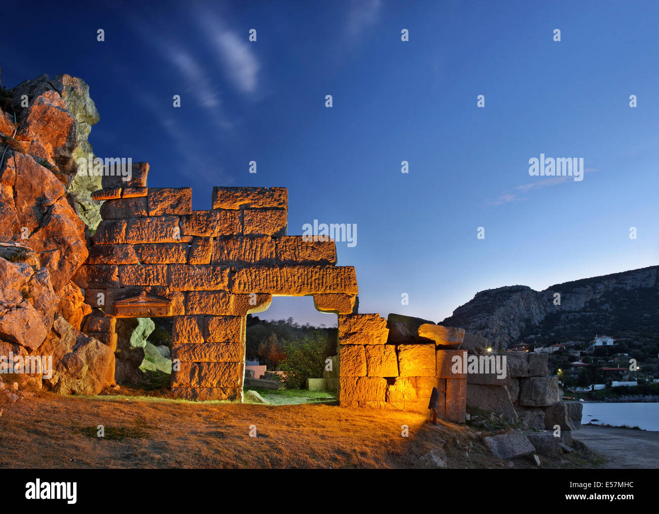 The gate of the ancient castle at Alykes, Viotia ('Boeotia'), Corinthian gulf, Central, Greece Stock Photo