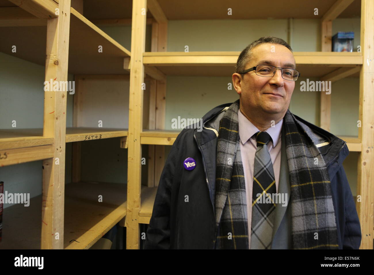 French SNP (Scottish National Party) MsP Christian Allard at an empty food bank in Aberdeen. Gap between rich and poor increases Stock Photo