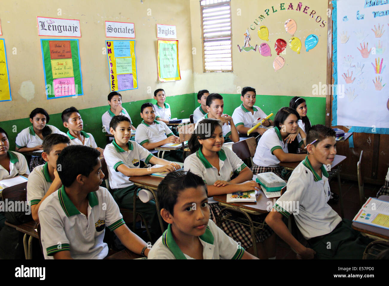 School children in uniforms at the Ricardo Quinonez school July 19