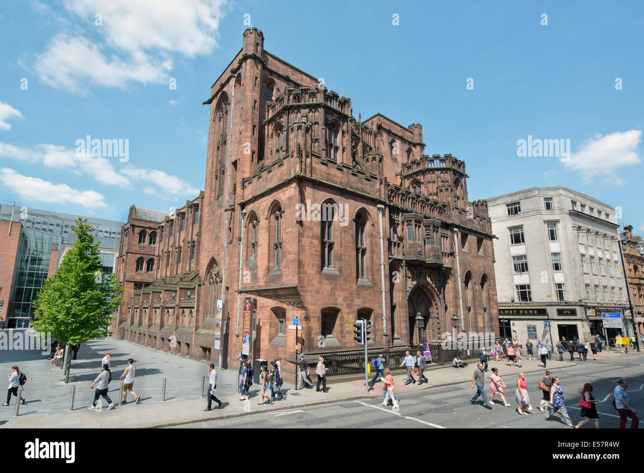 The historic late-Victorian neo-Gothic John Rylands Library building on Deansgate in Manchester which opened in 1900. Stock Photo