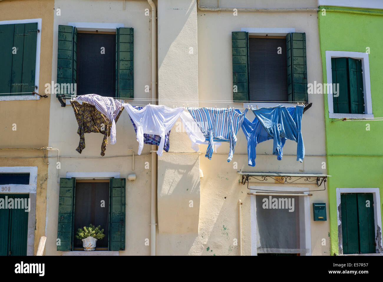 Laundry at the window in Burano Stock Photo