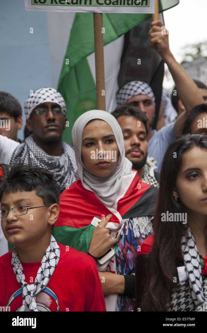 Large pro-Palestinian, anti-Israeli rally near the Israeli Consulate in New York City. Group then marched thru midtown Manhattan Stock Photo