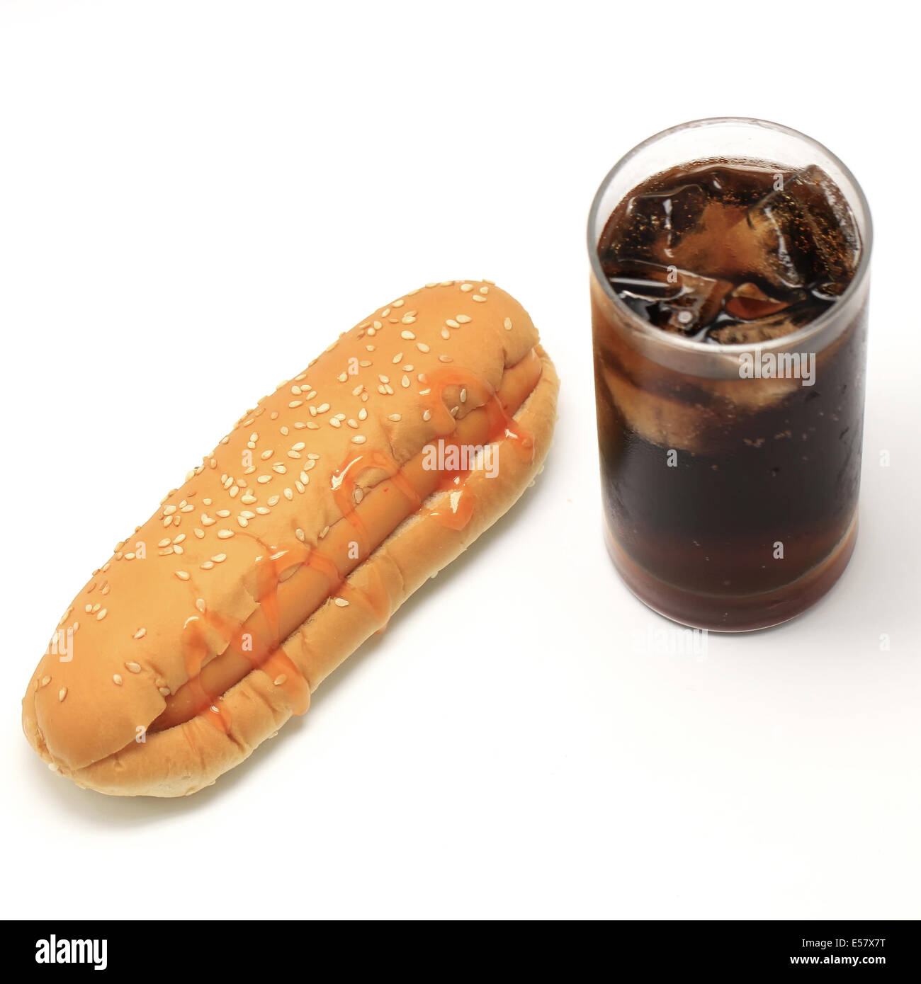 hotdog and soft drink isolated on white background Stock Photo