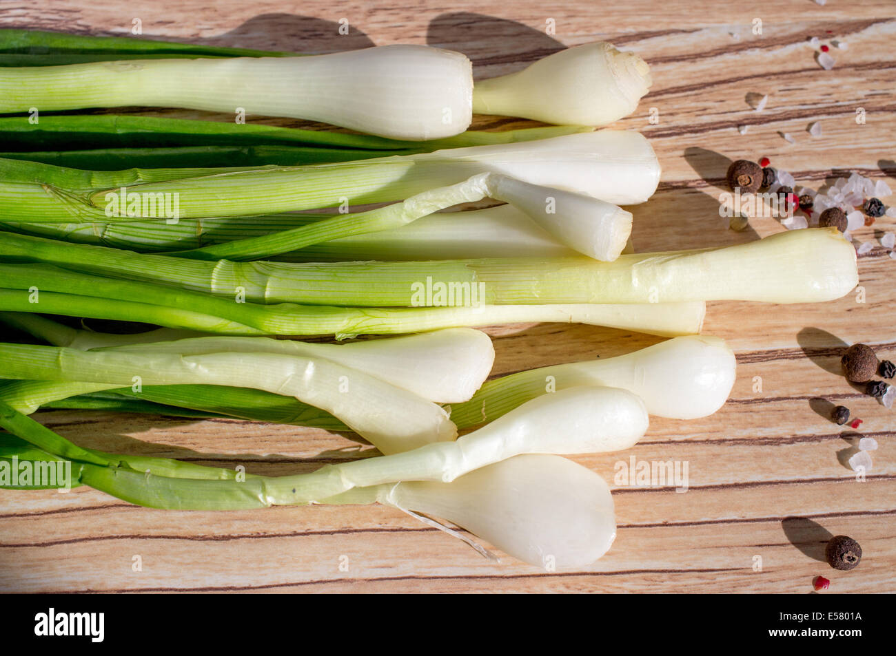 Fresh shallot onion, scallions with pepper and salt Stock Photo Alamy