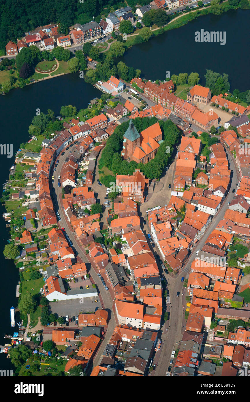 Aerial view, city center, Mölln, Schleswig-Holstein ...