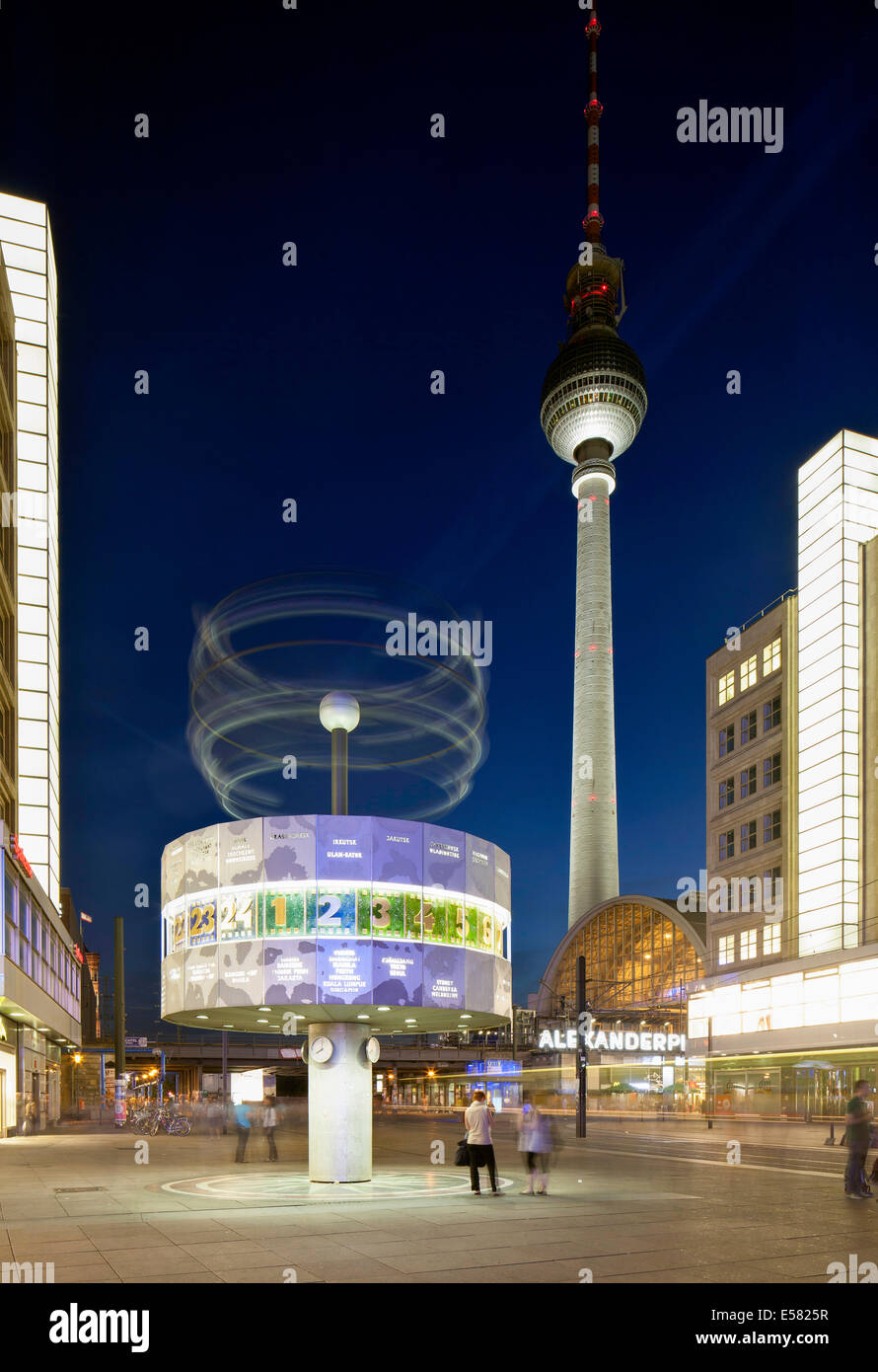 World clock and TV Tower, Alexanderplatz square, Mitte district, Berlin, Germany Stock Photo
