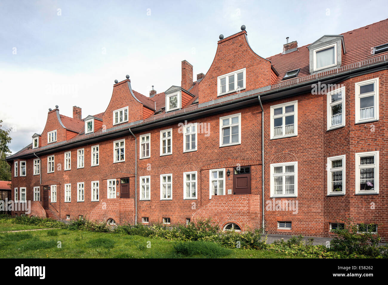 Messingwerksiedlung settlement in the Dutch style, Gustav-Hirsch-Platz, Finow, Eberswalde, Brandenburg, Germany Stock Photo