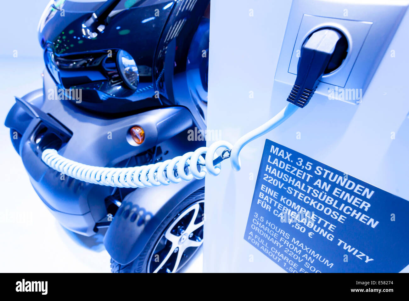 Electric car charging with a charging cable, Renault Twizy, 65th International Motor Show IAA 2013, Frankfurt am Main, Hesse Stock Photo