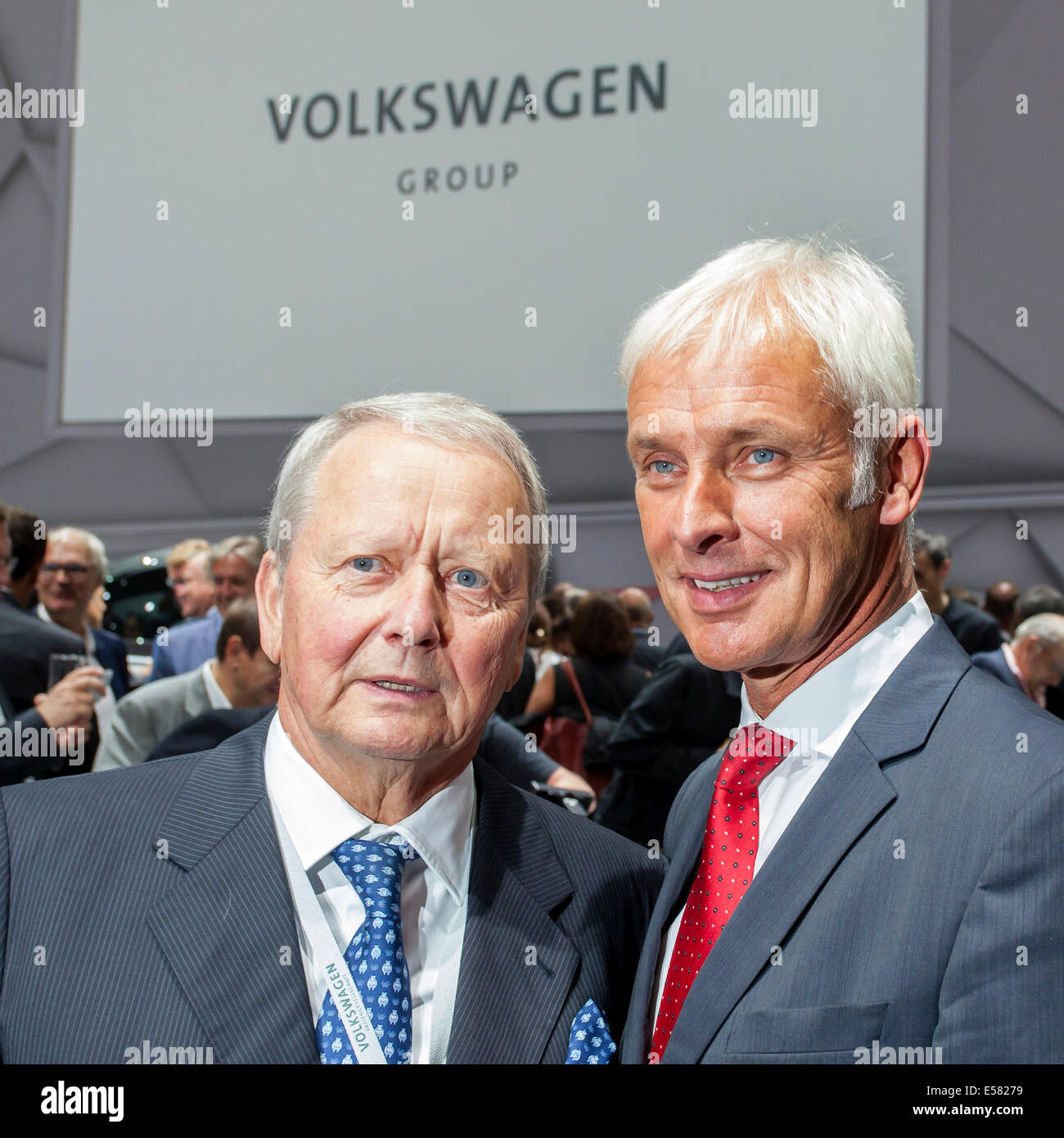 Wolfgang Porsche, Chairman of the Board of Porsche AG, left, and Matthias Müller, CEO of Porsche AG, right, Group Night of the Stock Photo