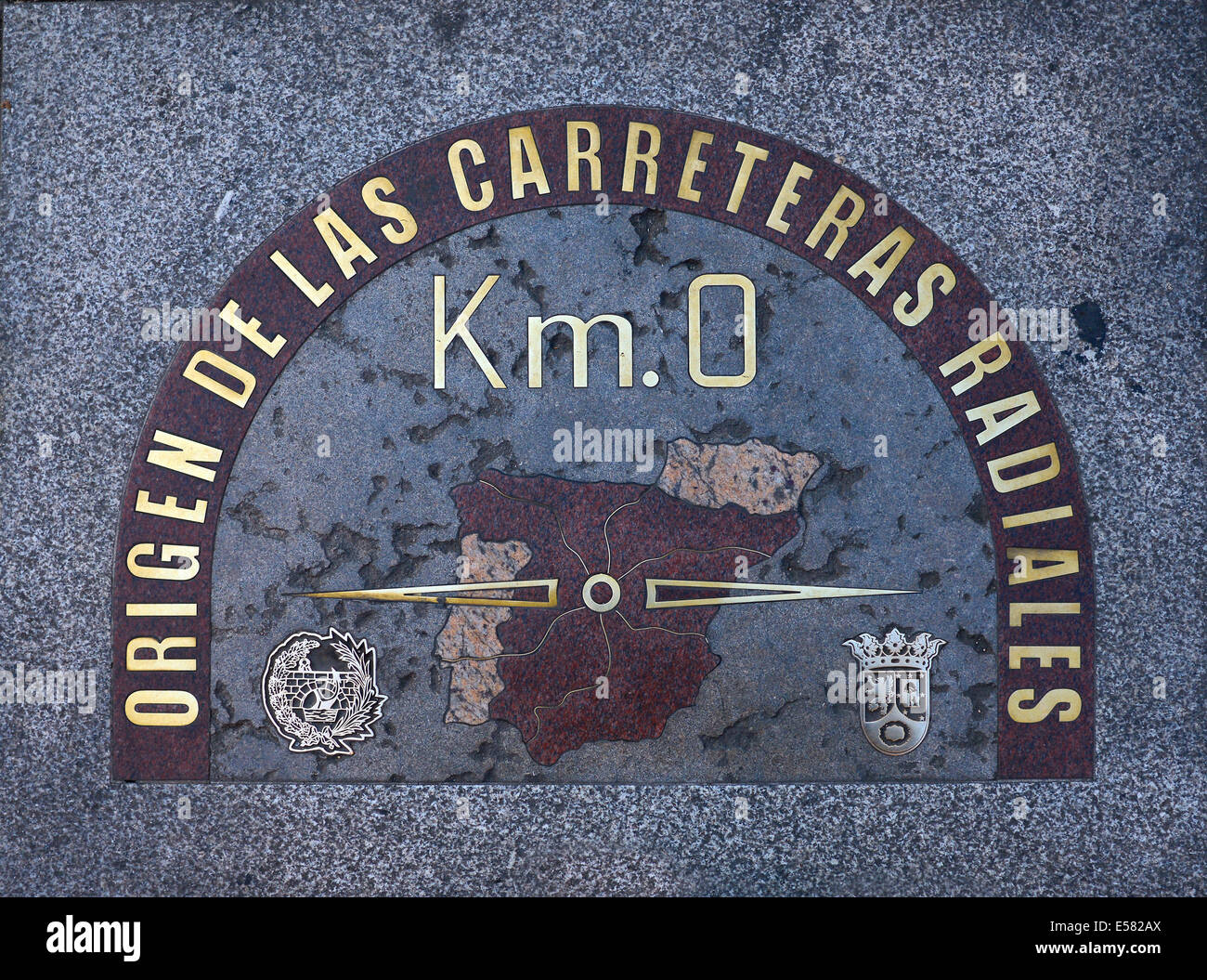 Kilometer zero, zero-point, Plaza Puerta del Sol, Madrid, Spain Stock