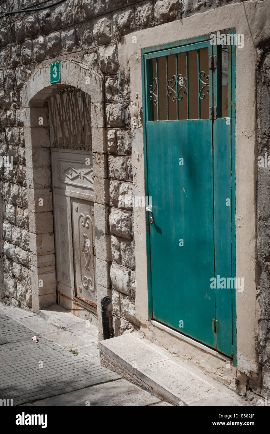 Entrances to old houses in an alleyway in the old city, Nazareth