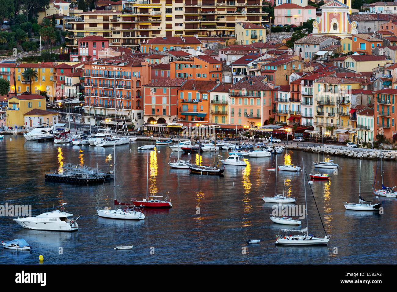 Europe, France, Alpes-Maritimes, Villefrance-sur-Mer. Old town at early morning. Stock Photo