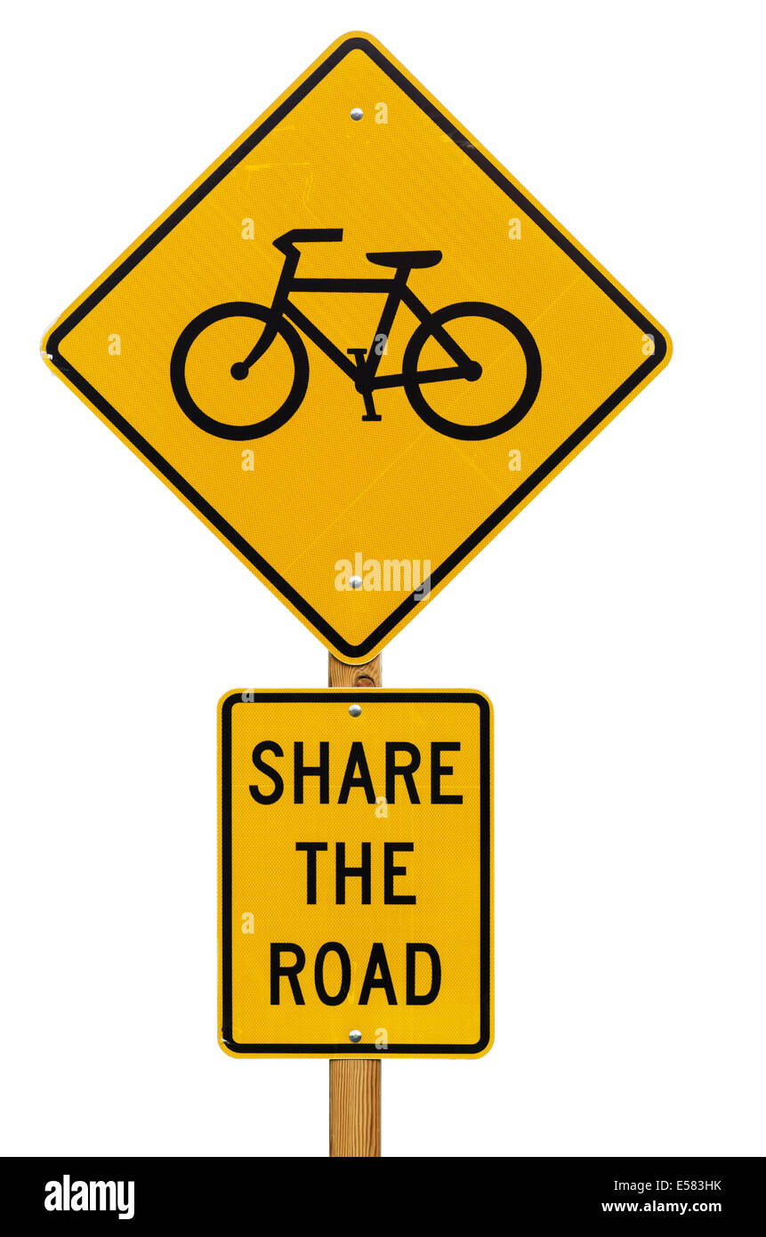 share the road with bicycles road sign isolated on white background Stock Photo