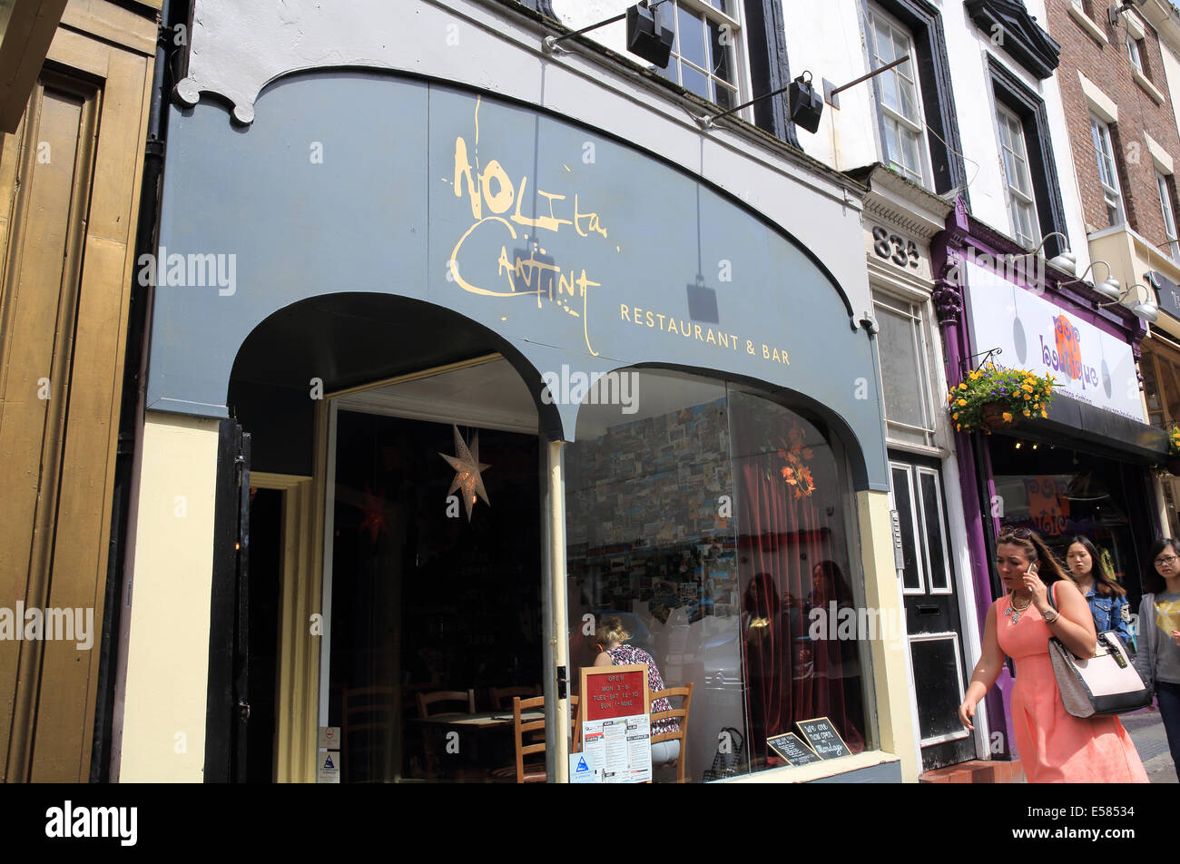 Independent shops and cafes on famous Bold Street in Liverpool in the
