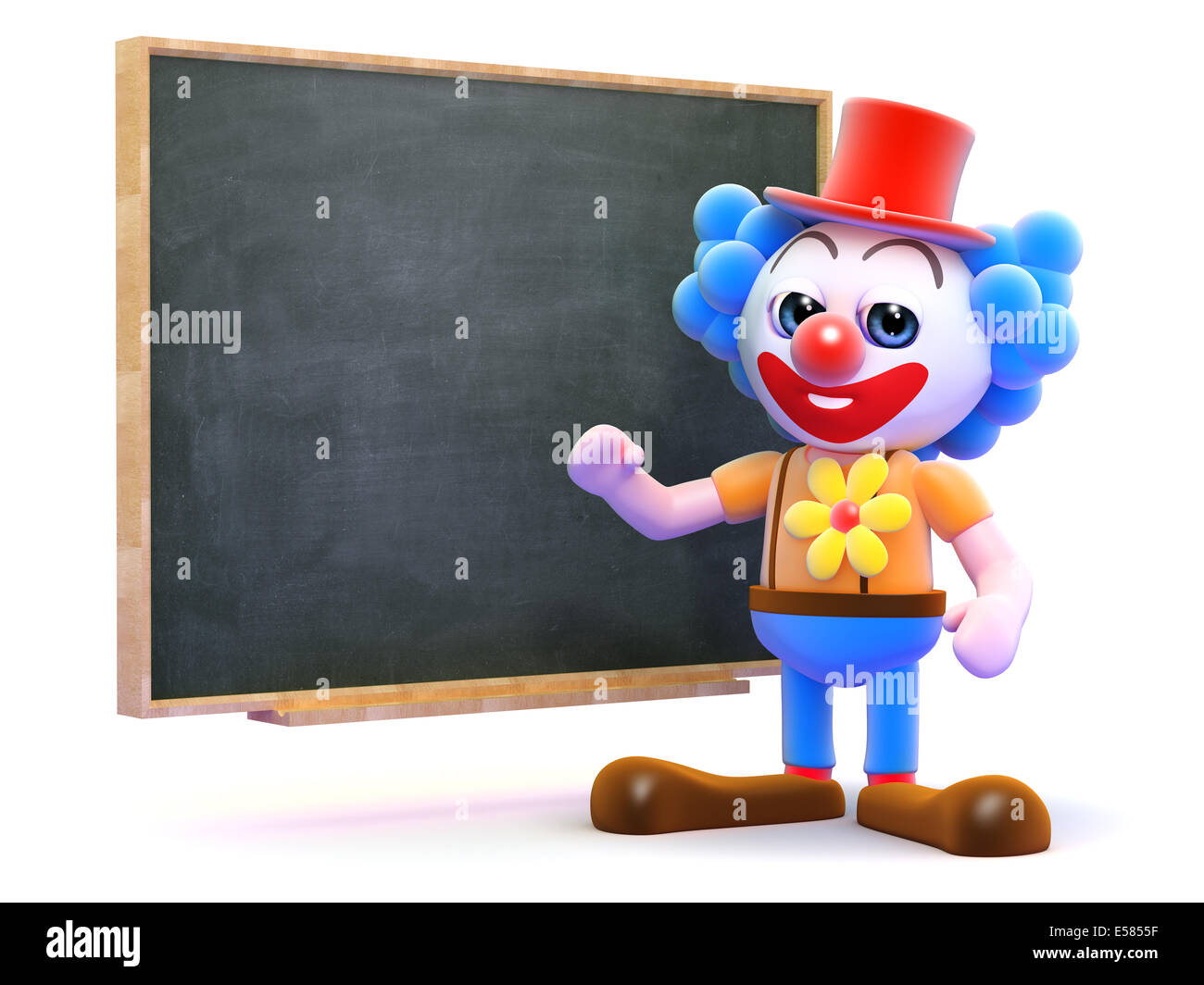 3d render of a clown stood next to a blackboard Stock Photo