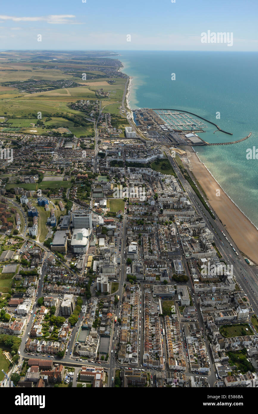 An aerial view looking East along the East Sussex coast from Central