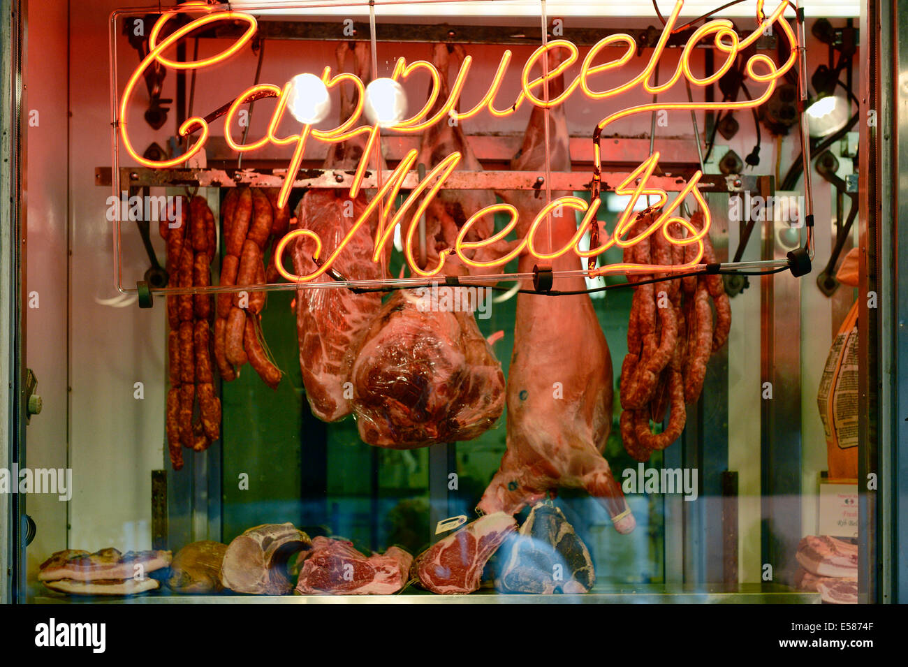 Butcher shop, Italian Market, South Philadelphia, Pennsylvania, USA Stock Photo