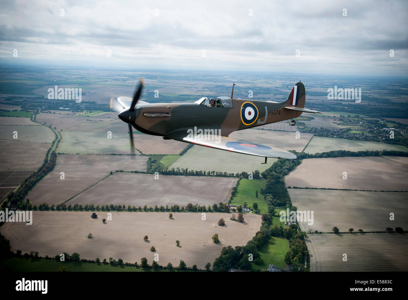 Mk1 Supermarine Spitfire P9374 Flying again after being restored.The Spitfire was shot down over Calais in 1940 Stock Photo
