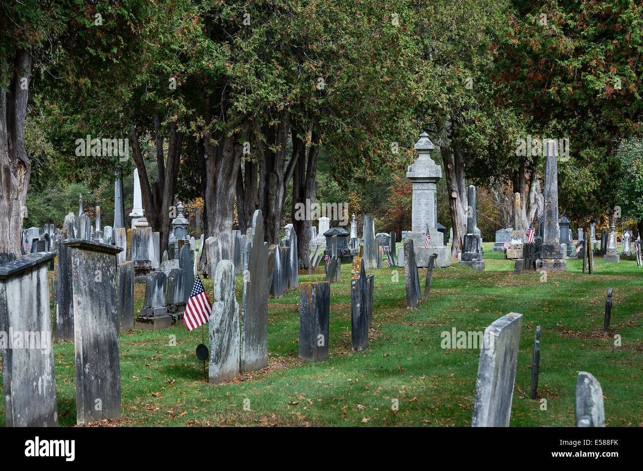 Cemetery memorials, Chester, Vermont, USA Stock Photo