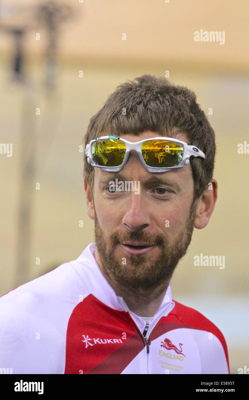 Glasgow, Scotland, UK. 23rd July 2014. The final training session at the Sir Chris Hoy Velodrome before the start of the Commonwealth Games.  Sir Bradley Wiggins of England did not take part in the final training session on the track but was present Credit:  Neville Styles/Alamy Live News Stock Photo